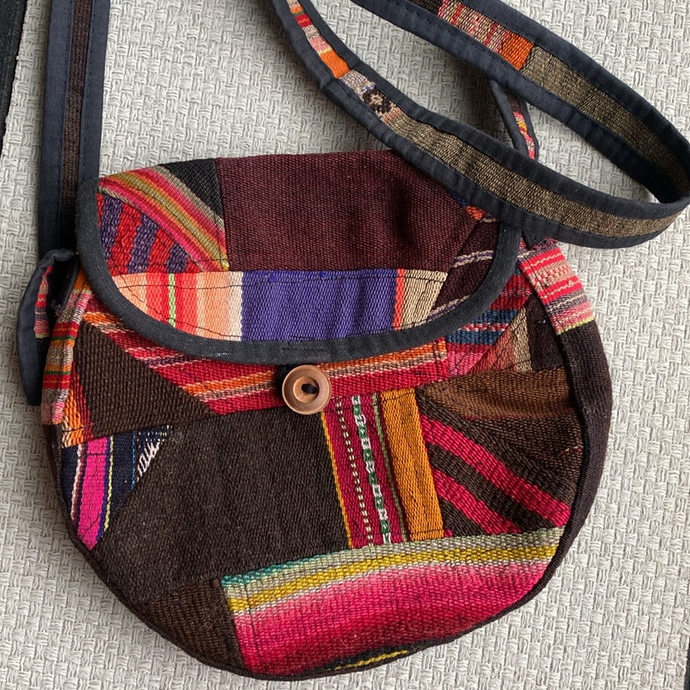 Colorful Handmade Boho Patchwork Wool Textile Crossbody Bag Purse
